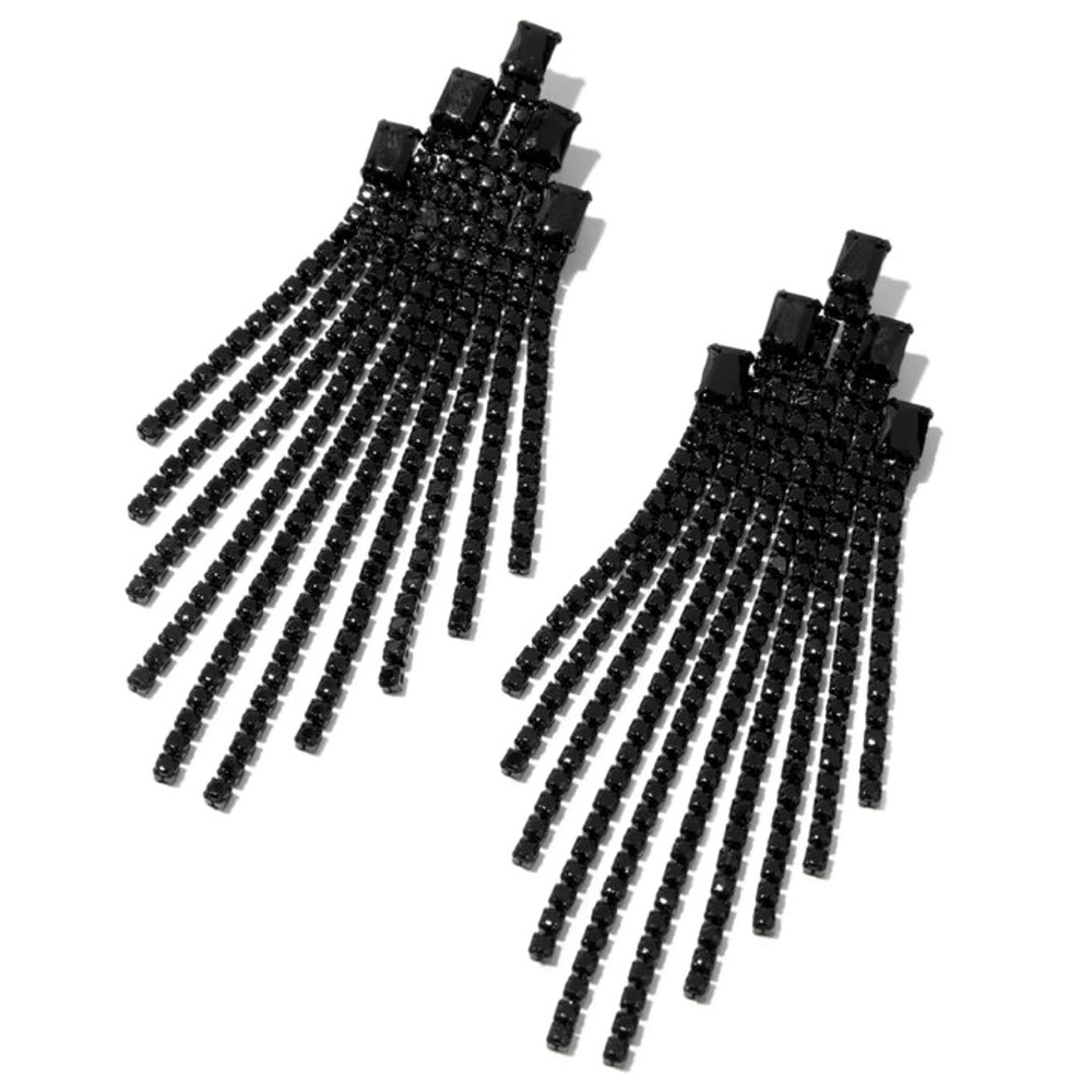 Black Cubic Zirconia Erika Chandelier 4" Drop Earrings - NWT